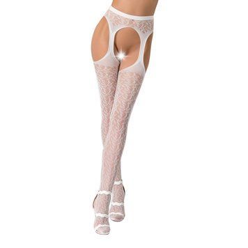 Эротические колготки-бодистокинг Passion S014 white, имитация чулок в сеточку и пояса, Белый