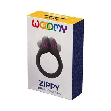 Ерекційне віброкільце Wooomy Zippy, 1 віброрежим, діаметр 3&ndash;4,2 см, Черный