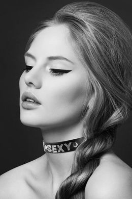 Чокер зі стразами Bijoux Pour Toi - SEXY, натуральна шкіра, Черный