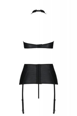 Комплект из экокожи Passion Nancy Set 4XL/5XL black, имитация шнуровки, топ, пояс для чулок