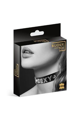 Чокер зі стразами Bijoux Pour Toi - SEXY, натуральна шкіра, Черный