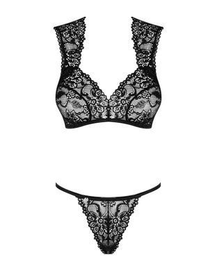 Комплект мереживной білизни Obsessive Elisetta, чорний, S/M