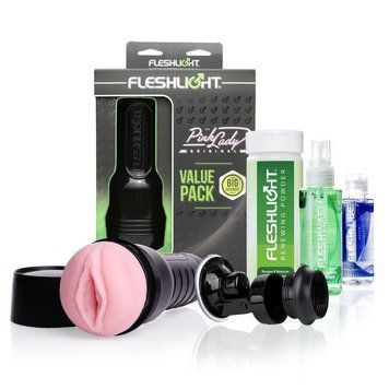 Мастурбатор Fleshlight Pink Lady Original Value Pack: присоска, змазка, чищення і відновлення, Рожевий