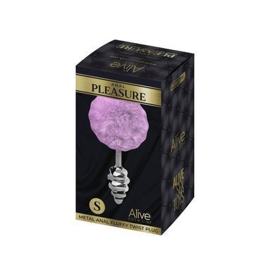 Металева анальна пробка Кролячий хвостик Alive Fluffly Twist Plug S Purple