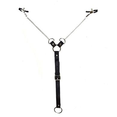 Зажимы для сосков с фиксацией на мошонке Nipple Clamps for Men, Эко кожа