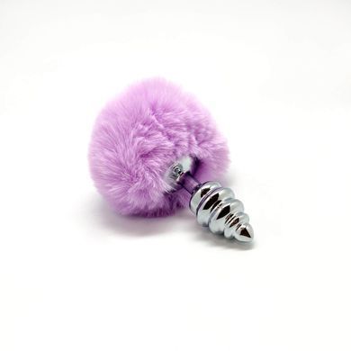 Металева анальна пробка Кролячий хвостик Alive Fluffly Twist Plug S Purple