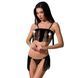 Комплект білизни KASSANDRA SET OpenBra black S/M - Passion Exclusive: ліф з бахроми, трусики-спідниц