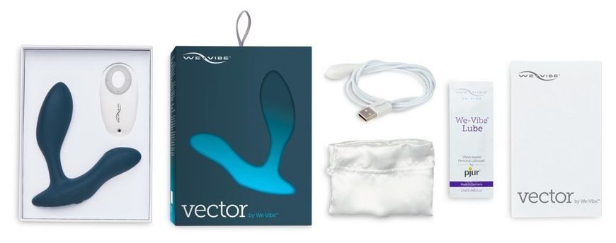 Смарт-вибромассажер простаты We-Vibe Vector с пультом ДУ, регулируемый угол наклона, Синій