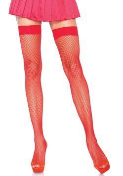 Leg Avenue Nylon Fishnet Thigh Highs OS Red