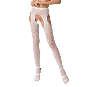 Эротические колготки-бодистокинг Passion S017 white, имитация ажурных чулок и пояса, Белый