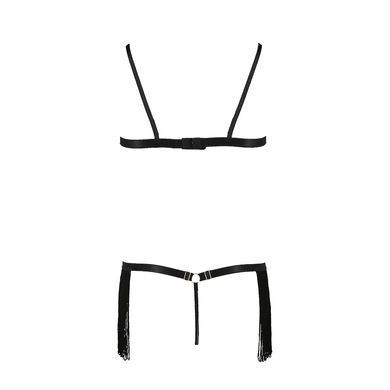 Комплект білизни KASSANDRA SET OpenBra black XXL/3XL - Passion Exclusive: ліф з бахроми, трусики-спі