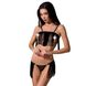 Комплект білизни KASSANDRA SET OpenBra black L/XL - Passion Exclusive: ліф з бахромою, трусики-спідн