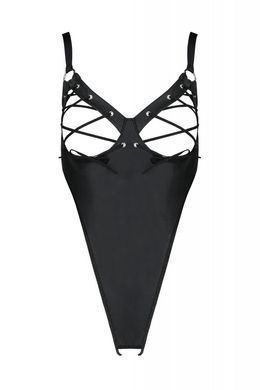 Боді з екошкіри Passion Celine Body 4XL/5XL black, з доступом, відкритий