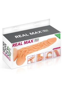 Фалоімітатор із рухомою крайньою плоттю Real Body — Real Max, діаметр 4,3 см, TPE, Телесный