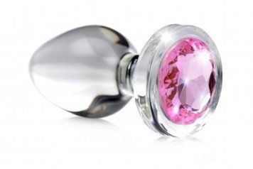Анальная пробка со стразом Pink Gem Glass Anal Plug With Gem стеклянная, Small