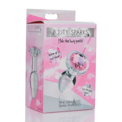 Анальна пробка зі стразом Pink Gem Glass Anal Plug With Gem скляна, Small