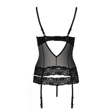 Корсет с открытой грудью NORTH CORSET black L/XL - Passion Exclusive, пажи, трусики, шнуровка, Черный