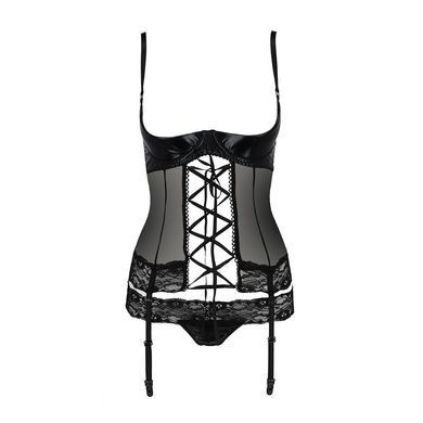 Корсет с открытой грудью NORTH CORSET black L/XL - Passion Exclusive, пажи, трусики, шнуровка, Черный
