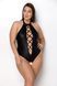 Боди из экокожи Passion Nancy Body 4XL/5XL black, с имитацией шнуровки и открытым доступом