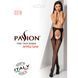 Еротичні колготки-бодістокінг Passion S018 black, імітація панчох з вертикальними смужками та пояс, Черный
