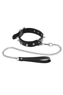 Ошейник с шипами и с поводком Fetish Tentation Spikes and Leash, Черный