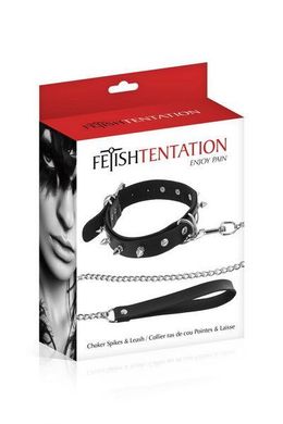 Ошейник с шипами и с поводком Fetish Tentation Spikes and Leash, Черный