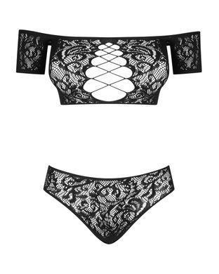 Комплект кружевной топ и трусики Obsessive Inessita set Black S/M/L