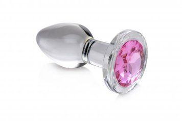 Анальная пробка со стразом Pink Gem Glass Anal Plug With Gem стеклянная, Medium