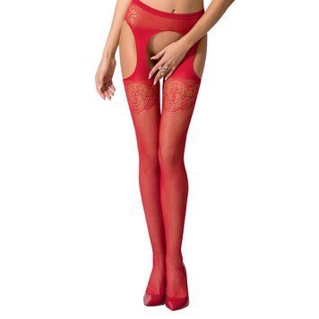 Эротические колготки-бодистокинг Passion S005 red, имитация чулок и пояса для чулок, Красный