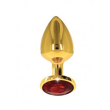 Анальная металлическая пробка средняя с камнем красного цвета Butt Plug With Diamond Jewel Taboom