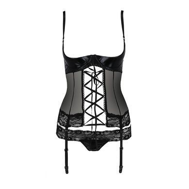 Корсет с открытой грудью NORTH CORSET black S/M - Passion Exclusive, пажи, трусики, шнуровка, Черный