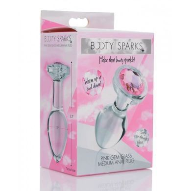 Анальна пробка зі стразом Pink Gem Glass Anal Plug With Gem скляна, Medium