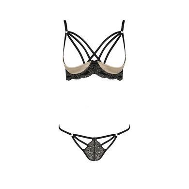 Комплект белья VALERY SET OpenBra black XXL/XXXL - Passion Exclusive: стрэпы: трусики, открытый лиф