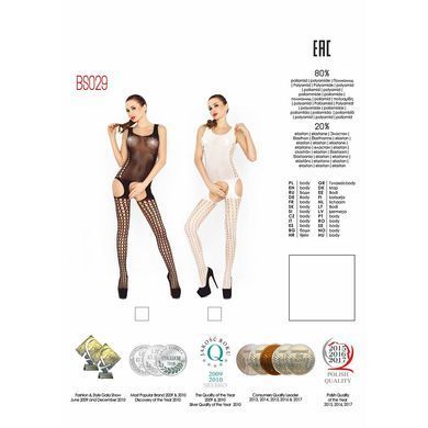 Бодістокінг Passion BS029 white, комбінезон, імітація панчох і пояса, Білий