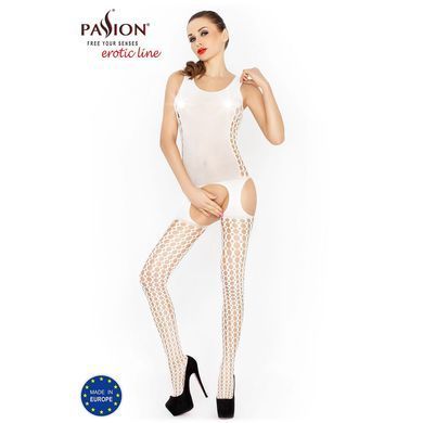 Бодістокінг Passion BS029 white, комбінезон, імітація панчох і пояса, Білий