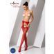 Эротические колготки-бодистокинг Passion S018 red, имитация чулок с вертикальными полосками и пояс, Красный