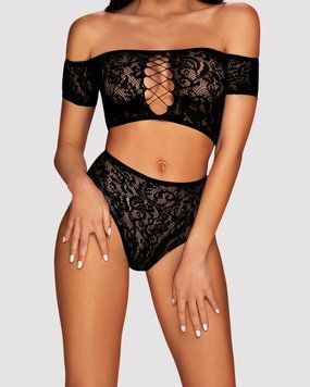 Комплект кружевной топ и трусики Obsessive Inessita set Black XL/XXL