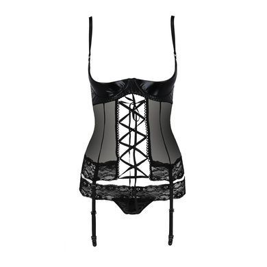 Корсет с открытой грудью NORTH CORSET black XXL/XXXL - Passion Exclusive, пажи, трусики, шнуровка, Черный/белый