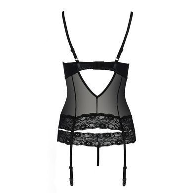Корсет с открытой грудью NORTH CORSET black XXL/XXXL - Passion Exclusive, пажи, трусики, шнуровка, Черный/белый