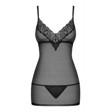 Комплект-пеньюар та трусики стрінги Obsessive 852, чорний, S/M