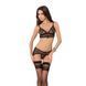 Комплект белья VELIA SET black L/XL - Passion Exclusive: полупрозрачный лиф, трусики-пояс для чулок, Черный