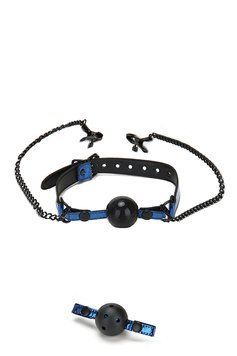 Кляп с зажимами для сосков WHIPSMART DIAMOND BLUE