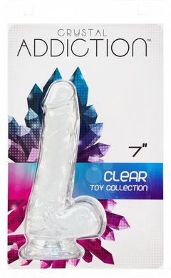 Прозрачный фаллоимитатор на присоске ADDICTION — Clear Dildo with Balls 7″, вибропуля в подарок