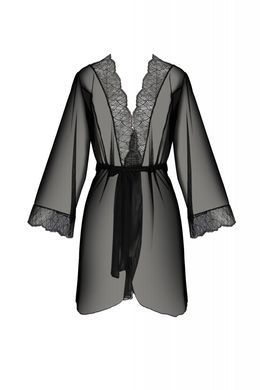 Пеньюар Passion Amberly Peignoir 6XL/7XL black, ажурные декольте и манжеты, широкие рукава