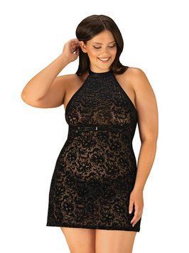 411055 Сорочка з трусиками Obsessive Softily chemise 2XL/3XL Чорна
