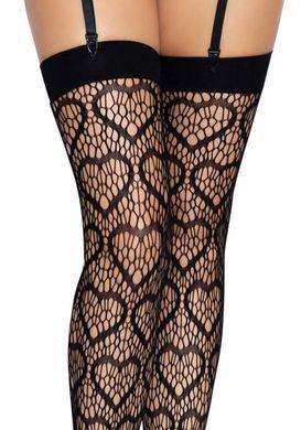 Leg Avenue Heart net thigh highs OS Black