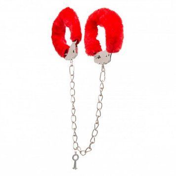 Поножі метал з хутром DS Fetish Ankle Cuffs, червоні