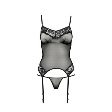 Корсет з пажами MELANIA CORSET black XXL/XXXL - Passion, трусики, напівпрозорий