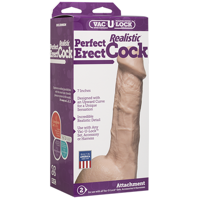 Фалоімітатор Doc Johnson - 7 Inch Perfect Erect Cock, діаметр 3,8см, велика голівка, Vac-U-Lock, Телесный