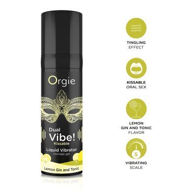 Рідкий вібратор Orgie Dual Vibe! Lemon Gin And Tonic Kissable Liquid Vibrator, 15 мл